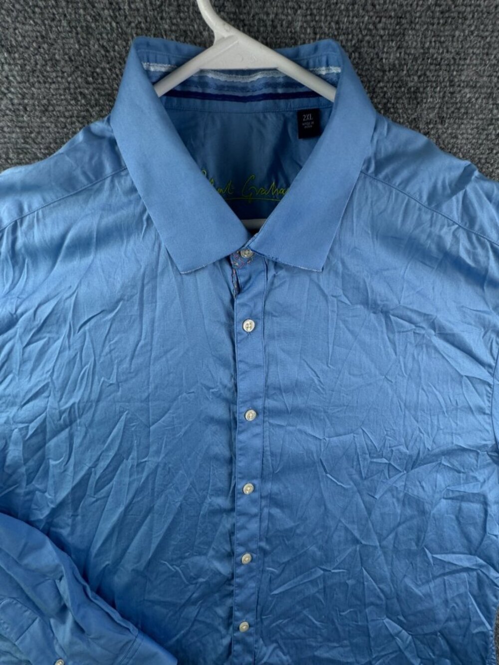 Robert Graham Button Up Shirt Long Sleeve Blue Men 2XL Cotton Woven Adult